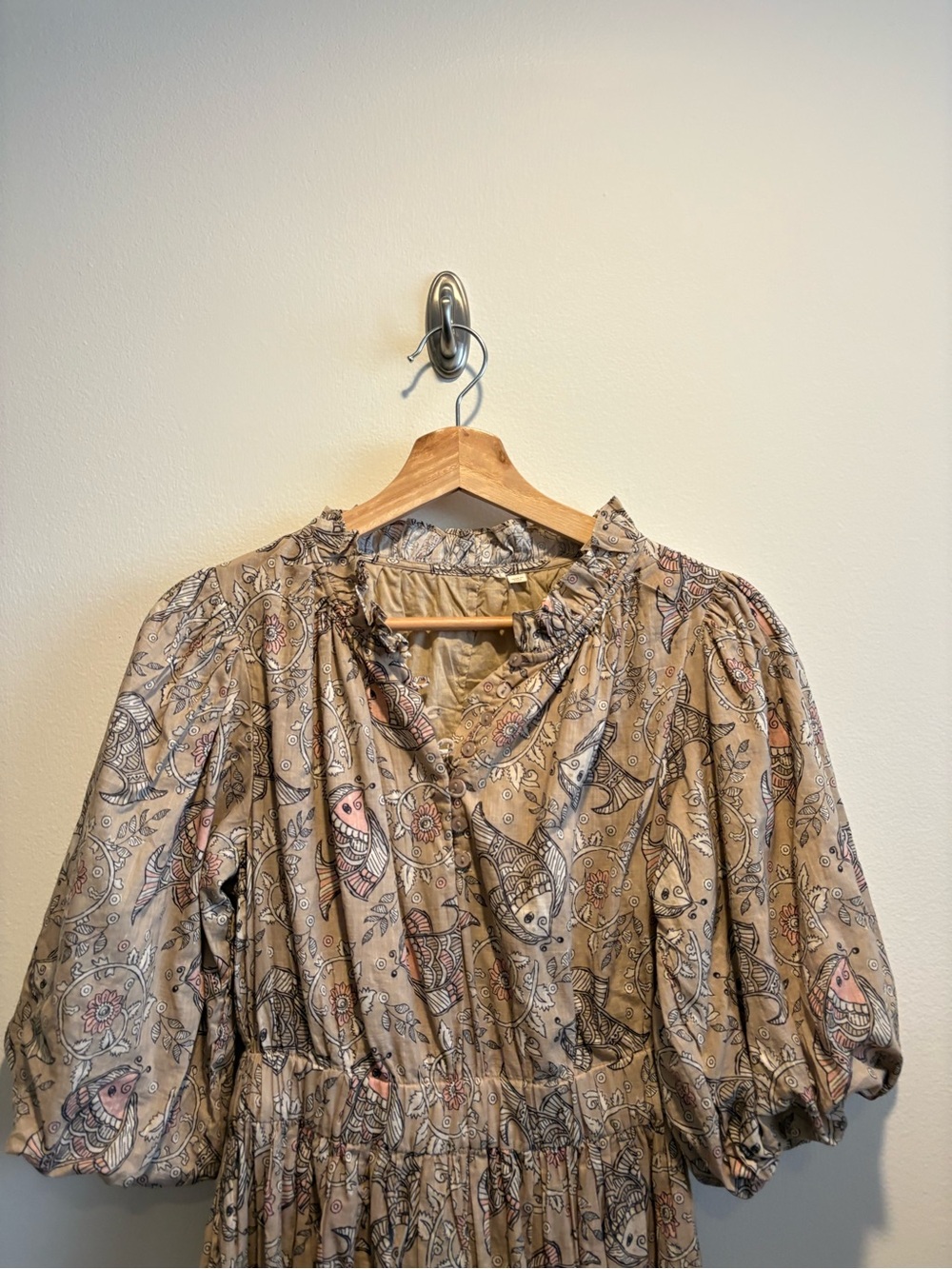 Anthropologie || Let Me Be Celeste Mini Dress Block Print Fish Cream XS - Picture 3 of 11